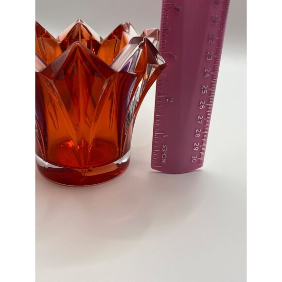 Mikasa Skyline-XMAS Red Glass Votive Candle Holder 4.5" Czech Republic Faceted D - Picture 9 of 9